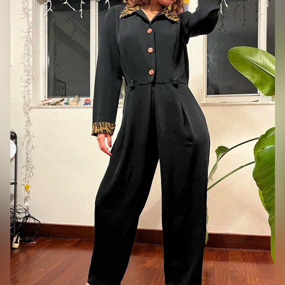 Studio1 Pants - Vintage Studio1 90’s Black & Animal Print Longsleeve Jumpsuit